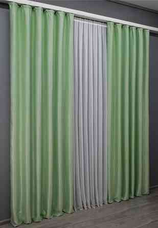 Комплект готовых штор VR-Textil Лен-софт № 1421ш Светло-салатовый 150х275 см 2 шт (33-0288) Киев