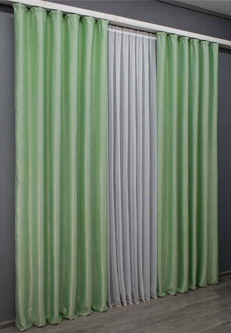 Комплект готовых штор VR-Textil Лен-софт № 1421ш Светло-салатовый 150х275 см 2 шт (33-0288) Киев - изображение 4