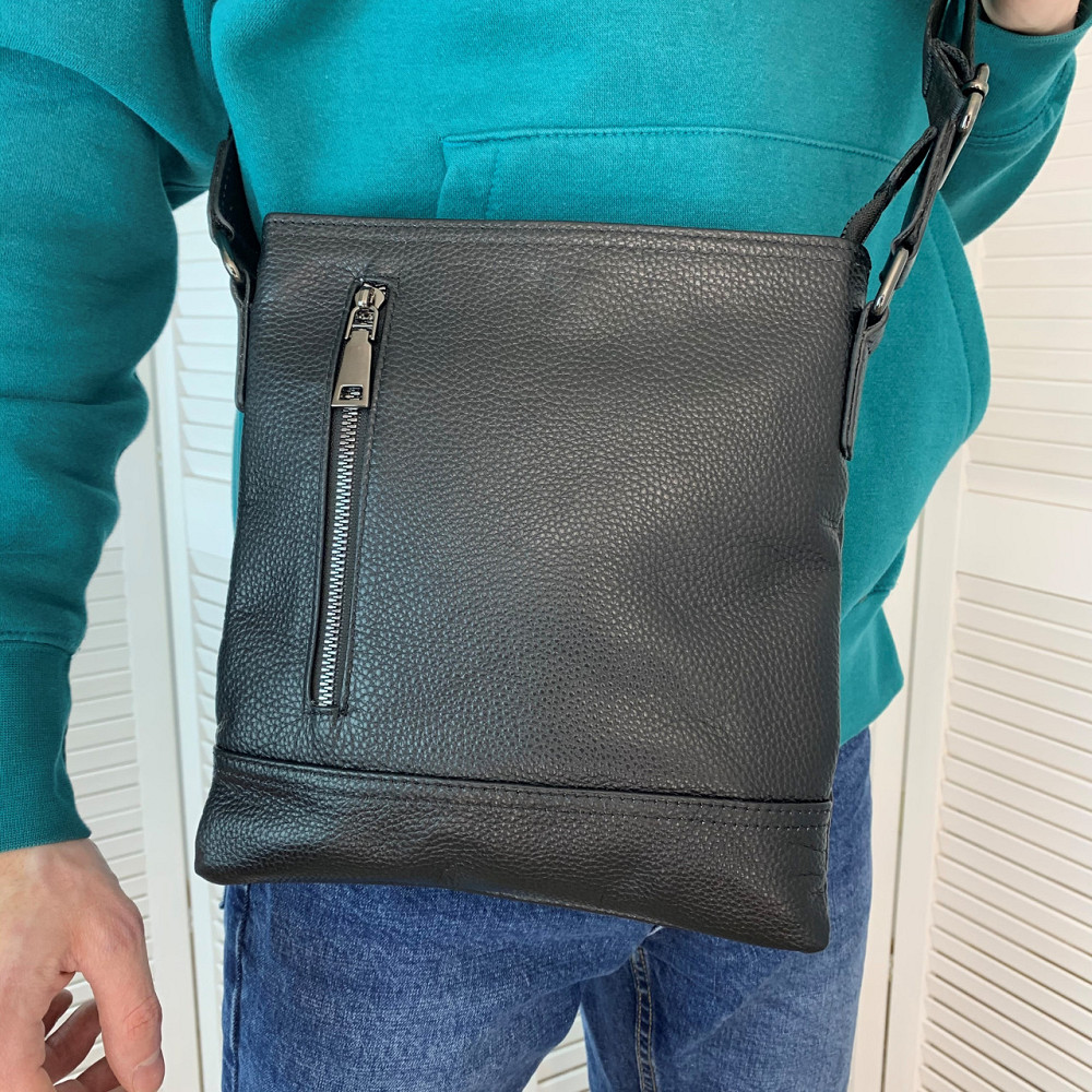 Барсетка чоловіча шкіряна через плече містка каркасна на кожен день, чорнаMasterSem Київ - фото 4