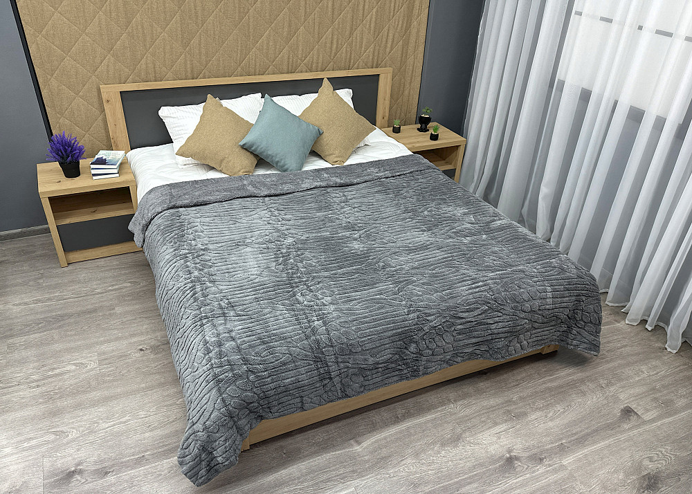 Плед 200х230 см (+-10см) на овчині "Косичка" колір сірий (87-305) Київ - фото 3