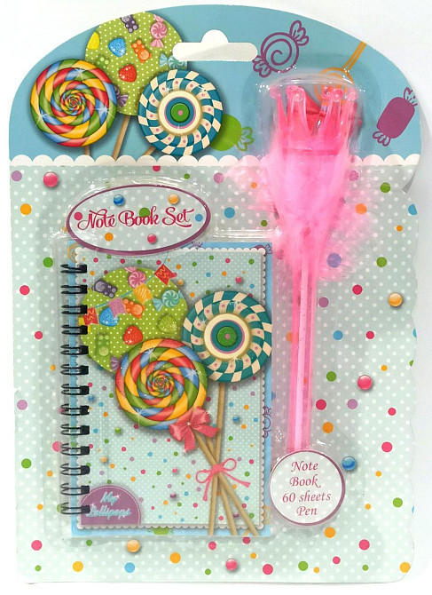 Блокнот на пружині 120x80mm, 70g, 60 л, ручка-пушок з короною, Льодяники, шт Київ - фото 1