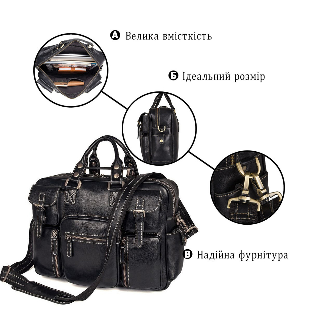 Шкіряна сумка для ноутбука роботи поїздок та документів Vintage 14204 Чорна Київ - фото 17