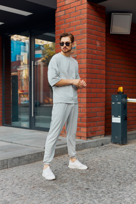 Комплект мужской футболка штаны Марсель оверсайз Серый S Харьков - изображение 2