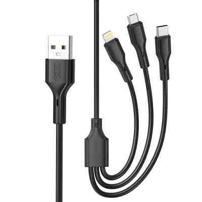 Дата кабель USB 2.0 AM to Lightning + Micro 5P + USB-C 3A black XO (CB-23U3-BK) Винница