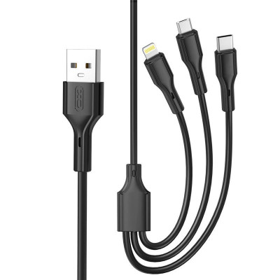 Дата кабель USB 2.0 AM to Lightning + Micro 5P + USB-C 3A black XO (CB-23U3-BK) Винница - изображение 1