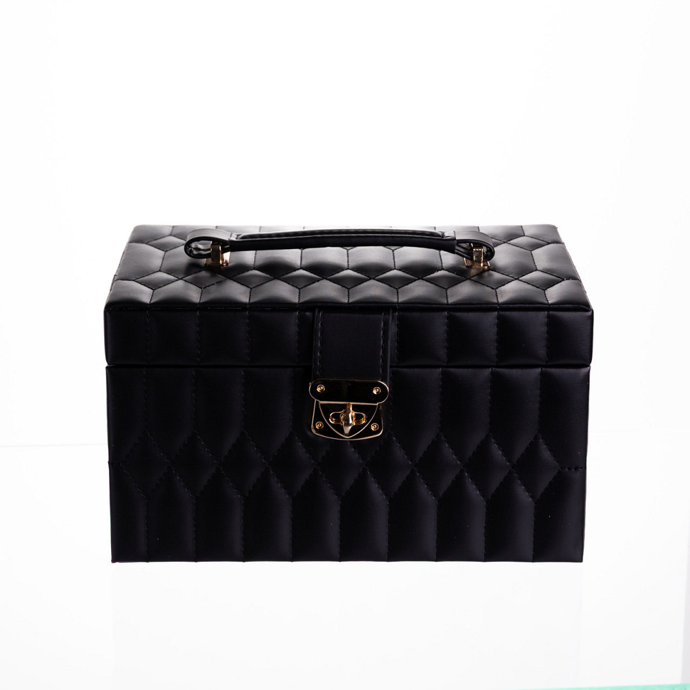 Скринька для прикрас з еко шкіри 3 яруси з дзеркалом органайзер для ювелірних виробів Чорний Yiwu HP-5-17B Київ - фото 7