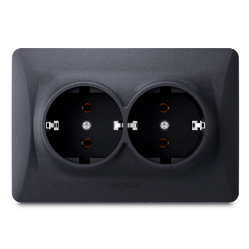 BINERA чорний графіт Розетка внутрішня 2-а із заземленням Videx Житомир - фото 2
