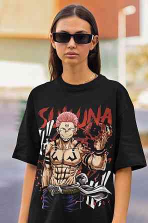 Футболка для хлопчика з аніме принтом Магічна битва оверсайз (зріст від 165 до 180) Чорний AnimeJ0945m Дніпро