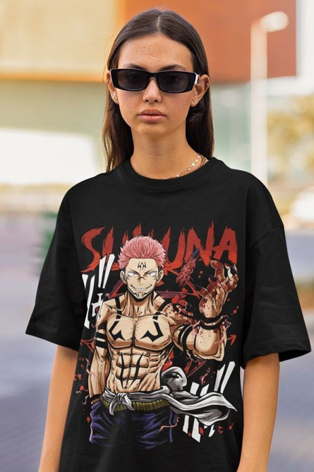 Футболка для хлопчика з аніме принтом Магічна битва оверсайз (зріст від 165 до 180) Чорний AnimeJ0945m Дніпро - фото 2