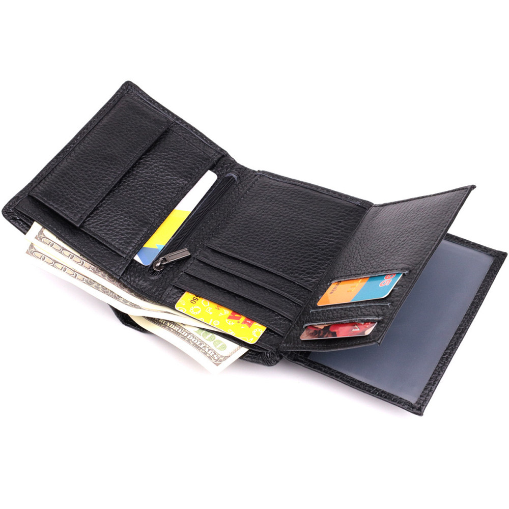 Вертикальний чоловічий шкіряний гаманець у два складання Vintage sale_15091 Чорний Київ - фото 8