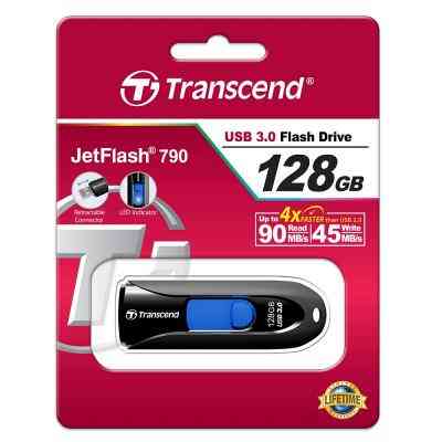 USB флеш накопичувач Transcend 128GB JetFlash 790 Black USB 3.0 (TS128GJF790K) Вінниця