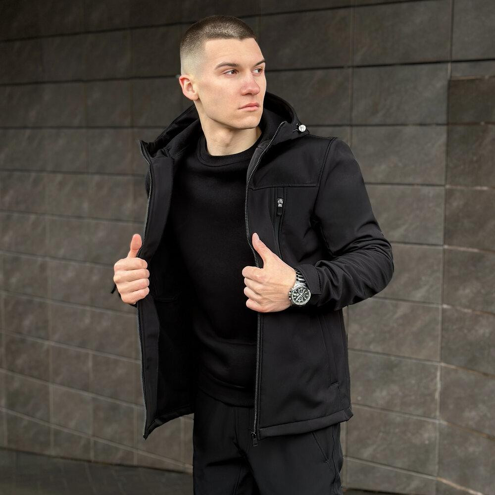 Чоловіча чорна куртка із софтшеллу весняна Pobedov Setup 3XL Київ - фото 9