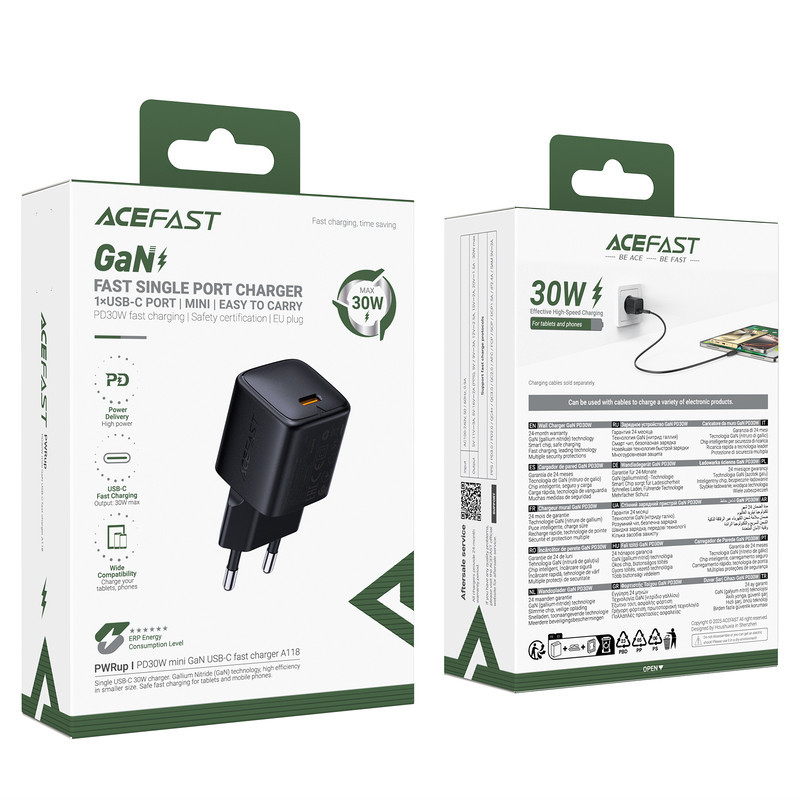 Мережевий зарядний пристрій ACEFAST A118 PD30W mini GaN USB-C fast charger Київ - фото 10
