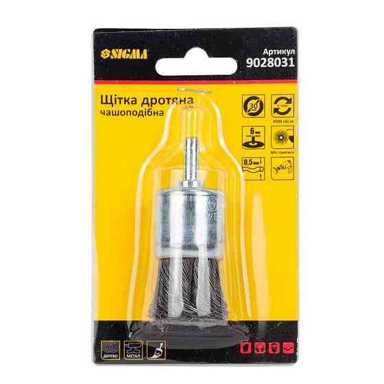 Щетка проволочная чашевидная Ø30мм хвостовик Ø6мм (стальная витая) SIGMA (9028031) Ровно