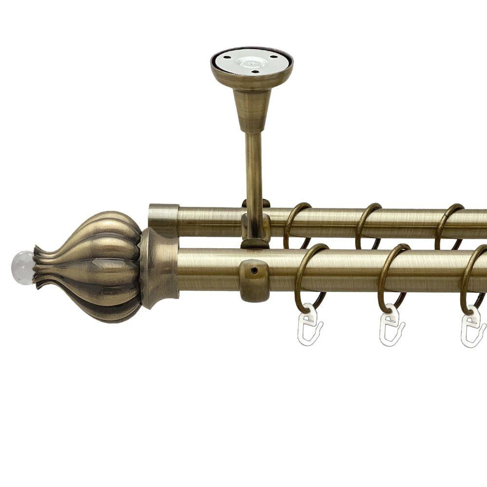 Карниз Orvit Таджа-Кристал металевий дворядний відкритий до стелі гладка труба кільце металеве Антик 25\19 мм 300 см (00-00018675) Львів - фото 1