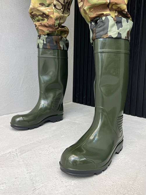 Сапоги резиновые мужские цельно литые со шнуровкой олива 45/46 р Одесса - изображение 5