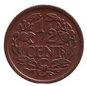 Монета 1/2 цента. 1927,30,34,40 год, Нидерланды. Полтава