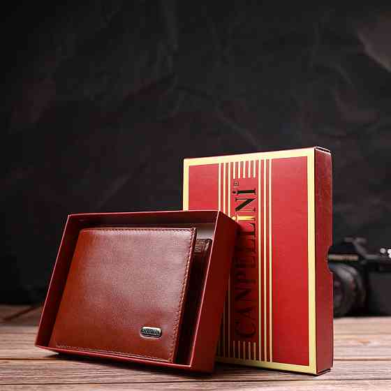 Мужской бумажник без застежки горизонтального формата из натуральной гладкой кожи Коричневый (CANPELLINI) Киев