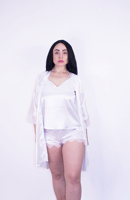 Комплект піжама з халатом з мереживом Білий Білий M Харків - фото 4