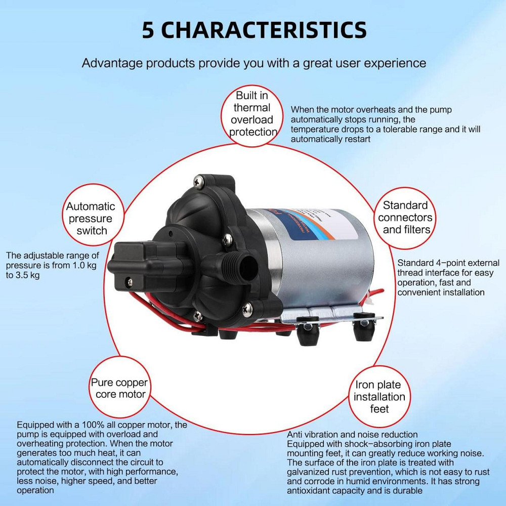 Насос водяной самоподводный мембранный, помпа с фильтром и переключателем давления для автодома сада авто Киев - изображение 6