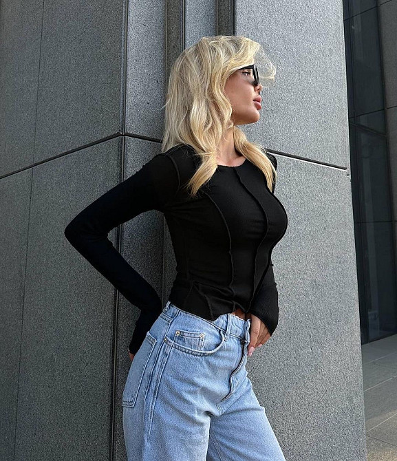 Реглан жіночий ACCORDDREAM 20530 лонгслів вивернуті шви рубчик, чорний, one size Київ - фото 3