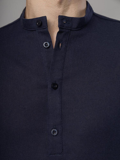 Рубашка из льна мужская синяя однотонная синяя. Рубашка casual на пуговицах синяя Pobedov Exlnt Киев - изображение 9