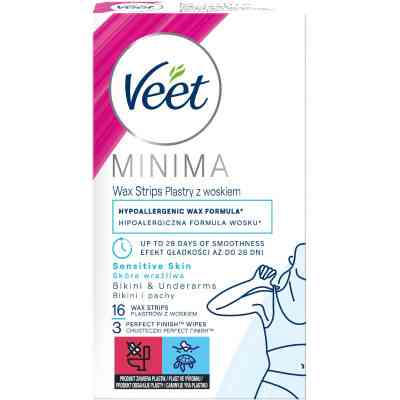 Восковые полоски Veet Minima Гипоаллергенные для чувствительной кожи линии бикини и области подмышек 16 шт. (5900627096965) Винница