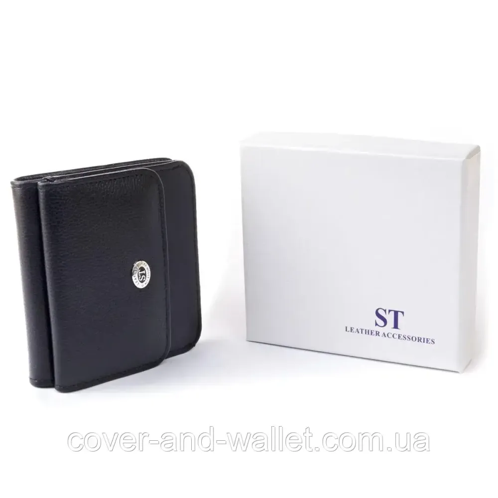 Маленький универсальный кожаный кошелек для мужчин и женщин черного цвета ST 005 Киев - изображение 9