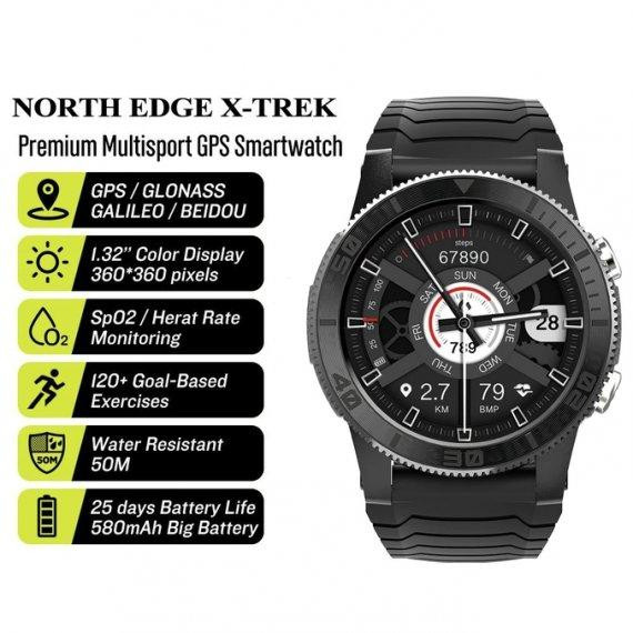 Мужские умные наручные часы North Edge XTrek с компасом (Черные) Винница - изображение 4