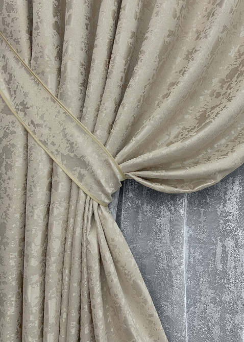 Комплект штор VR-Textil Льон Мармур 200х270 2шт і Тюль 600х270 1272ш-1400т Теплий бежевий з білим 71-135/7 Київ - фото 4