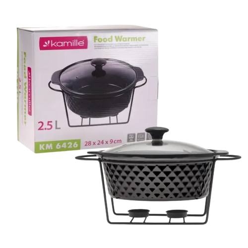 Марміт круглий 2,5л 27,9см кераміка скляна кришка + метал.підставка чорний 6426 KAMILLE Житомир - фото 2