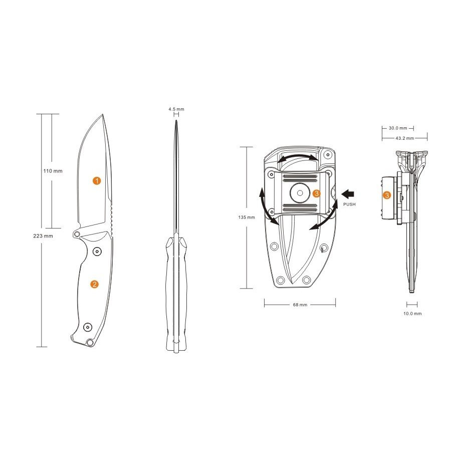 Ніж фіксований мисливський Ruike Jager F118-B, (11 см) 14C28N / G10 чорний Киев - изображение 3