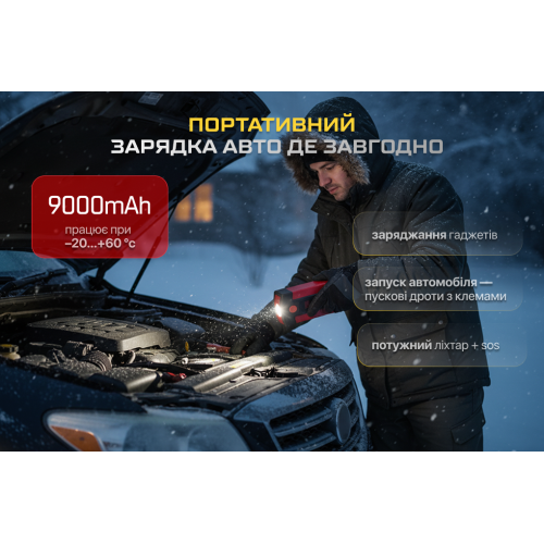 Пуско-зарядний пристрій VOIN JS-500 9000mAh 12V 500A з вбудованим ліхтарем, старт 250A Харків