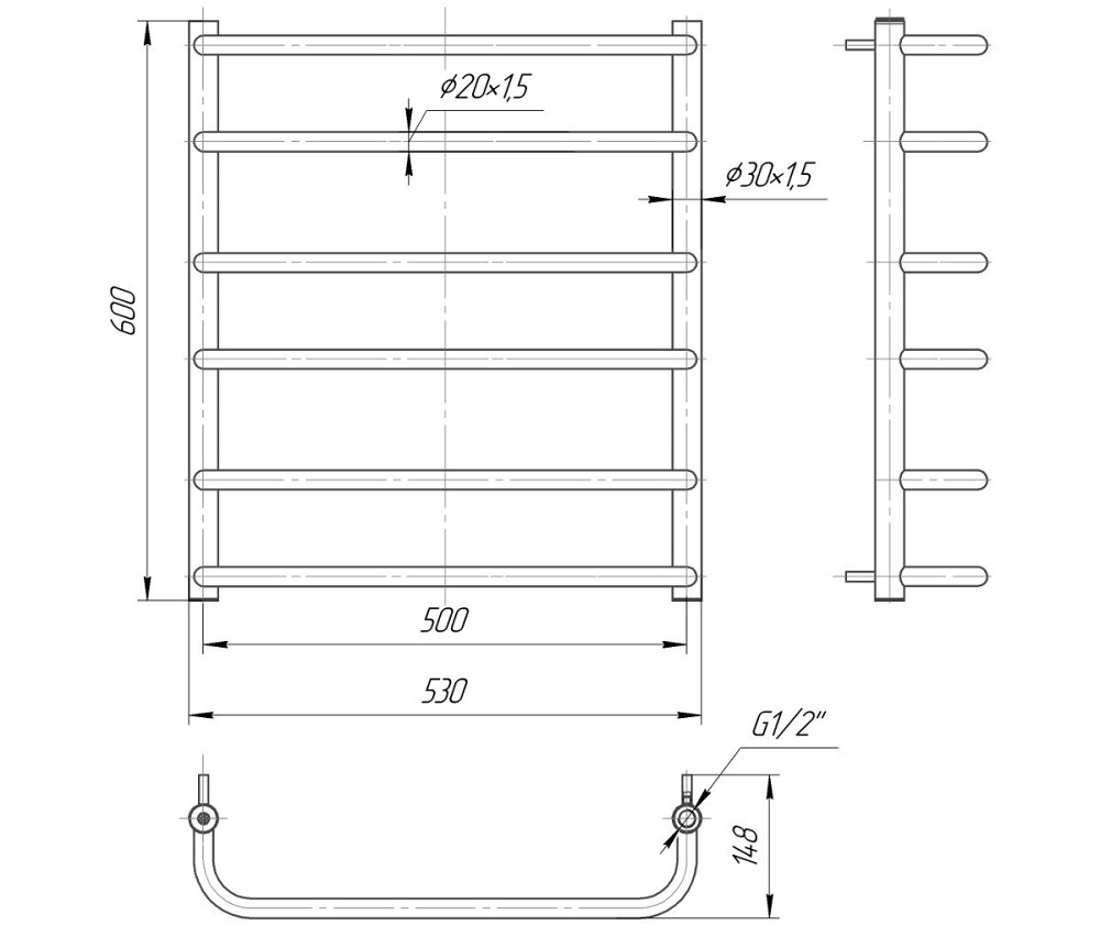 Водяной полотенцесушитель Mario Стандарт 600х530/500 черный мат Киев - изображение 2