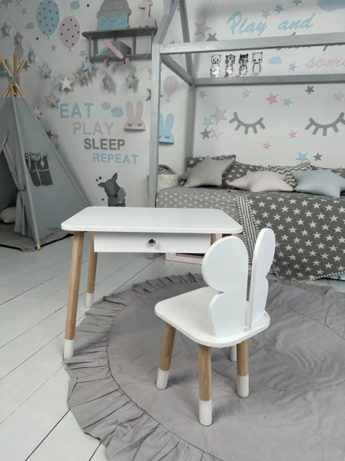 Дитячий столик зі стільчиком Метелик та ящиком для олівців та розмальовок (Білий) Київ - фото 4
