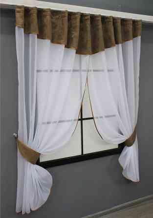 Кухонный комплект VR-Textil № 084к шторки с ламбрекеном белый с коричневым 270х170 см (52-0939) Киев