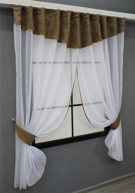 Кухонный комплект VR-Textil № 084к шторки с ламбрекеном белый с коричневым 270х170 см (52-0939) Киев - изображение 2