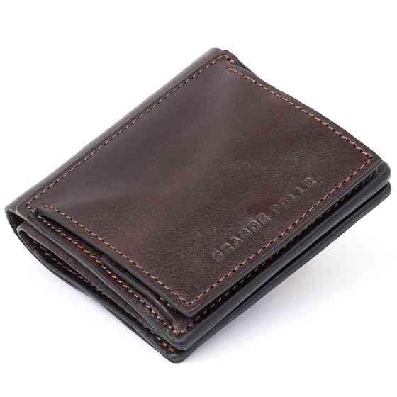 Вертикальное глянцевое портмоне с накладной монетницей GRANDE PELLE 11330 Шоколадное Киев