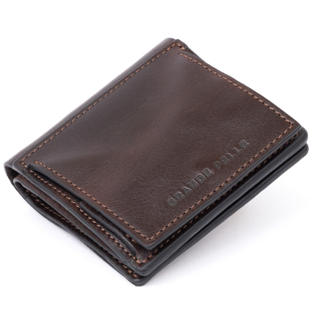 Вертикальне глянсове портмоне з накладною монетницьою GRANDE PELLE 11330 Шоколадне Київ - фото 2