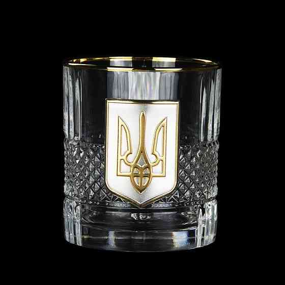 Набір для віскі «Гербовий з тризубцем» 7 предметів Boss Crystal, графин, 6 келихів, срібло, золото, кришталь Рівне