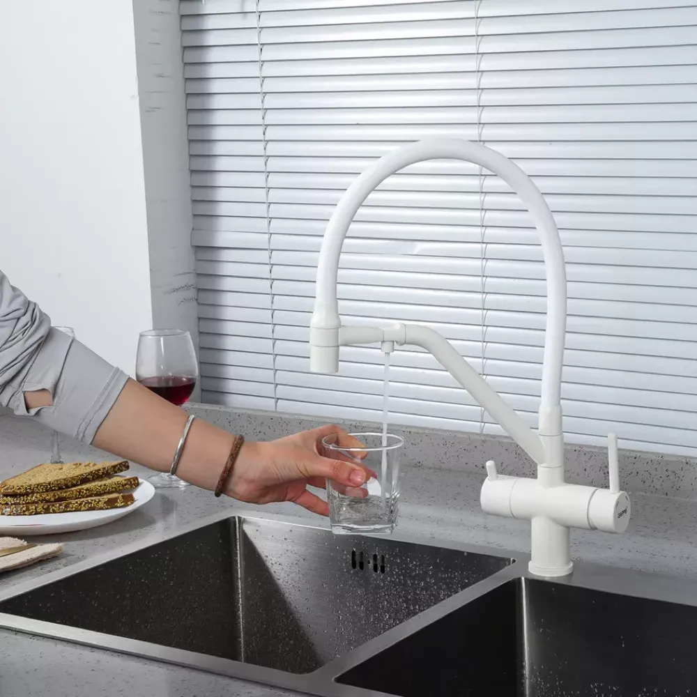 Смеситель для кухни с подключением к фильтру GAPPO G4398-88 и гибким изливом, белый. Киев - изображение 4