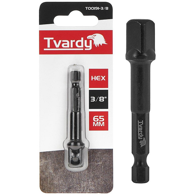 Адаптер ударний біти "Tvardy" Hex E6,3 (1/4") на тримач торцевої головки 3/8" х 65 мм Стрый - изображение 1