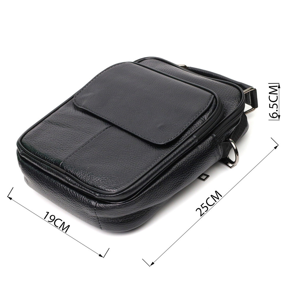 Практичний чоловічий месенджер із натуральної шкіри Vintage 21950 Чорний Київ - фото 9