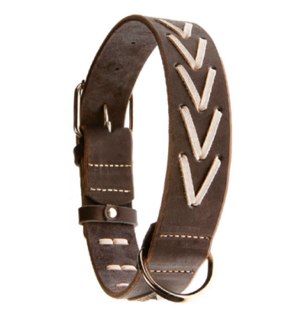 Нашийник 5385 35мм "КЛАСИКА ПРЕМІУМ" шкіра прикрашений плетінням (Синій) Вінниця