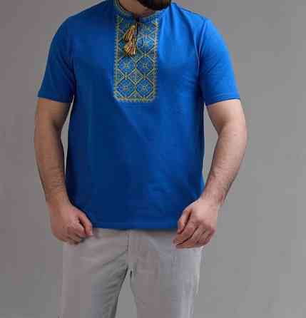 Футболка вышиванка синего цвета с желтым орнаментом M Киев