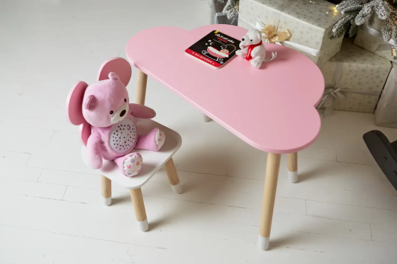 Дитячий комплект столик Хмара (Рожевий) та стільчик Метелик (Рожевий з білим) Вінниця
