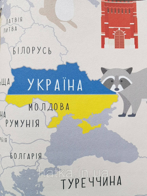 Фотошпалери безшовні флізелінові екологічно чисті Map дитячі карта світу українською мовою Київ - фото 3
