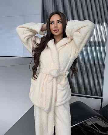 Женская теплая повседневная плюшевая пижама двухсторонняя махра Одесса