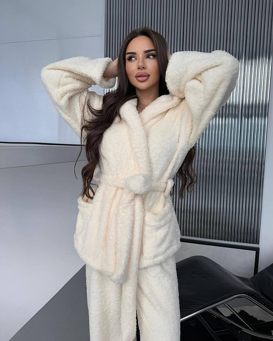 Женская теплая повседневная плюшевая пижама двухсторонняя махра Одесса - изображение 5