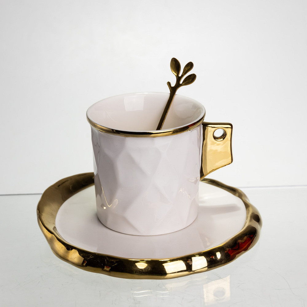 Yiwu Чашка порцелянова для кави 200 (мл) з блюдцем і ложкою, гарна чашка в подарунок Білий із з Коломия - фото 1